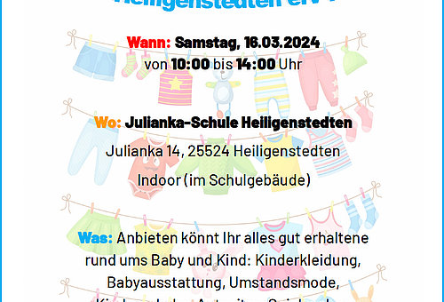 Flyer zum Kinderkleiderflohmarkt der Julianka-Schule Heiligenstedten.